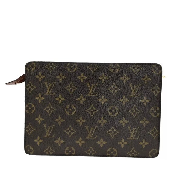 LOUIS VUITTON LV Pochette Homme Clutch Bag Monogram Leather Brown - Picture 12 of 16